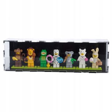 Vitrina s črnim ozadjem za 7 lego figuric, ščiti pred prahom in UV-žarki