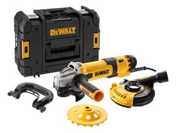 DEWALT KOTNI BRUSILNIK 125 mm/1500 W DWE4257KT REGULATOR HITROSTI Z ZAŠČITO DWE46150 + KOŠ ZA DIAMANTNI DISK