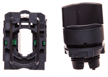 Schneider 3-pozicijsko stikalo, 22 mm gumb, črno, 2Z, vzmetno povratno, XB5AD53
