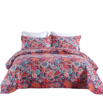 Komplet posteljnine 225x250 cm z 2 prevlekama za blazine 50x70 cm, prešit, boho motivi, etnični in geometrijski vzorci, vzdržljiv, enostaven za vzdrževanje, dekorativna odeja, pregrinjalo za posteljo