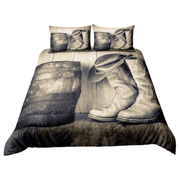 Komplet posteljnine Divji zahod Homemissing, 220x230 cm, 2 vzglavnika 50x75 cm, Siva, Premium mikrovlakna, Retro Kavboj, Zračna, Mehka, Hitro sušeča, Za otroke in najstnike, Darilo