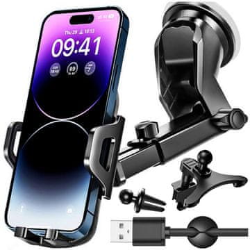 3-v-1 držalo za telefon v avtomobilu za vetrobransko steklo, masko, armaturno ploščo, kokpit + organizator
