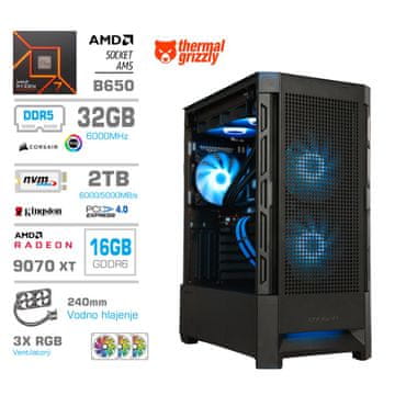 MEGA Računalnik MT S8 R7-7700X/RX9070 XT/32GB-DDR5/2TB-4.0/750W/Brez OS/črna RGB + Estetski napajalni kabli [Modra / Črna]