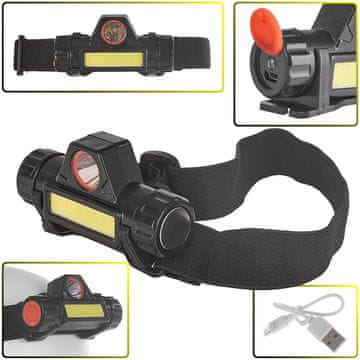 Naglavna svetilka z vrtljivo glavo LED COB 3W + XPE 800mAh IP20 (240)
