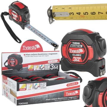 Dvostranski najlonski merilni trak z magnetom in štoparjem 3m/16mm RAZRED I - razstavna škatla (12/120)