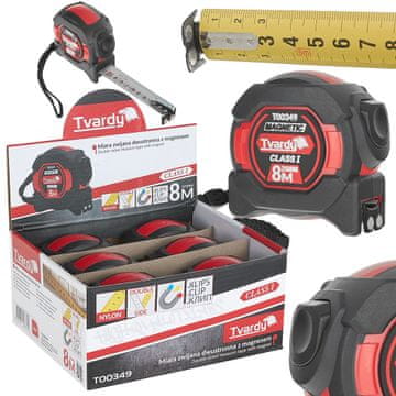 Dvostranski najlonski merilni trak z magnetom in štoparjem 8 m/25 mm RAZRED I - razstavna škatla (6/60)
