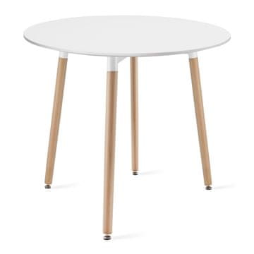 BE KAMI Okrogla miza 80 cm - bela / naravne noge