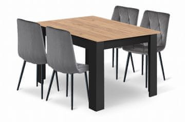 BE Komplet mize NP 120x80cm Craft Black + 4 stoli LIBRA sivi