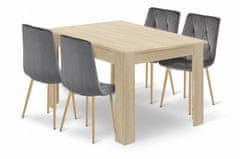 BE Komplet mize NP 120x80cm Sonoma Oak + 4 sivi stoli LIBRA
