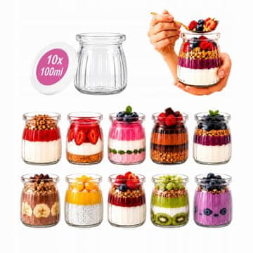 BE Posoda za sladice, steklen kozarec 100 ml, črte, za jogurt, 10x