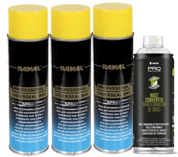 3x VOSEK ZA PODVOZJE V SPREJU 500 ml + 1x Sredstvo za odstranjevanje rje 400 ml