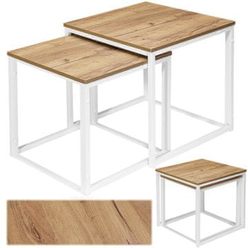 IN LOFT KAVNE MIZICE BELE, KOMPLET 2 STRANSKIH MIZIC ZA DNEVNO SOBO, INDUSTRIJSKE