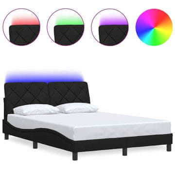 Vidaxl Posteljni okvir z LED brez vzmetnice črn 140x200 cm blago