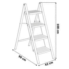 Gockowiak EASYSTEP kovinska lestev s 4 stopnicami, zložljiva, BELA