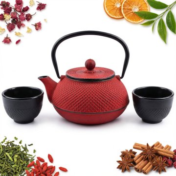 Litoželezni grelnik vode 0,8 l s cedilom za čaj in infuzerjem + 2 skodelici