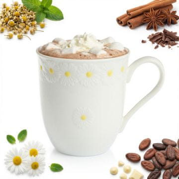 SKODELICA ZA KAVO, ČAJ, ČOKOLADO 300 ml BELA KERAMIČNA VZORKA DAISY LINE