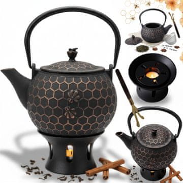 Litoželezni grelnik vode 1,8 l, infuzer za čaj + grelec + vilice