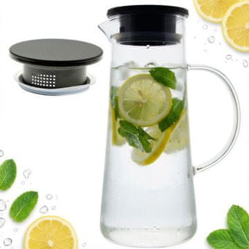 STEKLENI VRČ ZA KAVO, ČAJ, VODO, SOK 1,3 L S ČRNIM POKROVOM 25,5 CM