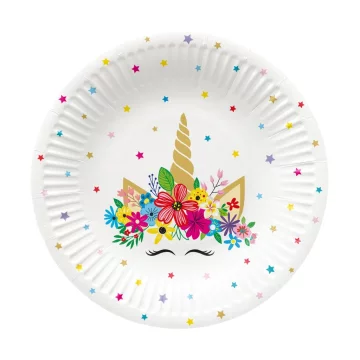 Okrogli papirnati krožniki "Unicorn Party" 18 cm 8 kosov