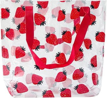Plažna torba PVC prozorna z motivom jagod, vodoodporna ženska torbica za plažo in bazen, dimenzije 30x31x11 cm, lahka in trpežna poletna torba za kozmetiko ter osebne predmete, rdeč sadni dizajn