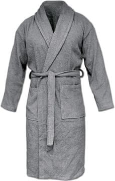 Luksuzni kopalni plašč unisex, 100% bombažni frotir, šal ovratnik, siva barva, univerzalna velikost, z žepi in pasom, primeren za savno, bazen, plažo in potovanja, mehak, vpojen in udoben za nošenje