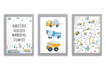 Komplet plakatov za otroke Abecedni avtomobili Otroške slike za fante 50x70