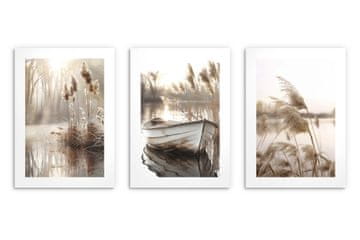 Stenski plakati za dnevno sobo, boho jezero pampas trava 3x 50x70cm