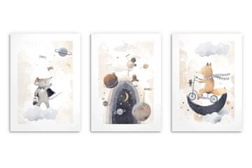 Otroški plakati Fox Badger Space Decoration za otroke 3x 30x40
