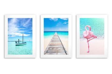 Plakati za dnevno sobo spalnico Peščena plaža Flamingo Azurni ocean 3x30x40