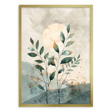 Minimalistična stenska slika Stenski plakat Zlati okvir Zeleni listi Boho
