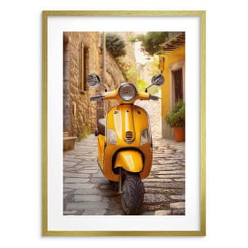 Stenski plakat Retro stenska dekoracija za dnevno sobo Rumen skuter Italija
