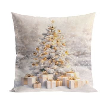 Žametna prevleka za vzglavnik GOLDEN CHRISTMAS TREE, bela in zlata, božič, 40x40 cm