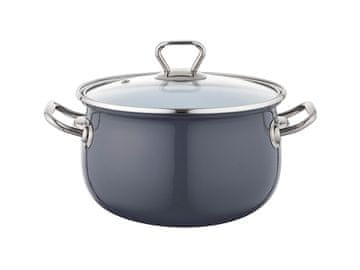 Emajliran lonec BLISS 16 cm 2,1 l, z zaščitnim pokrovom, temno siv