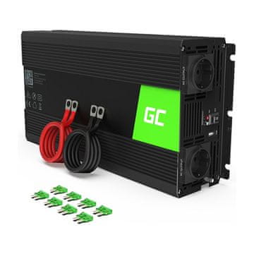 Green Cell INV25 pretvornik napetosti za avto 12 V na 230 V 1500 W, črn