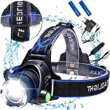 33 Naglavna svetilka Zoom Cree XML T6 XA121 LED z baterijo in polnilnikom