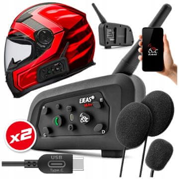 Ejeas V6 Pro+ Plus motociklistični interkom 2 čeladi USB-C Bluetooth aplikacija