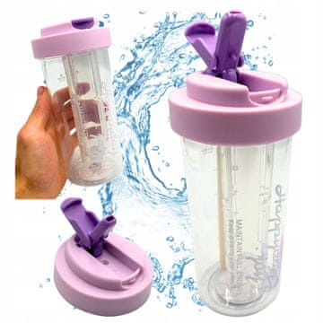 Steklenica za vodo s slamico, trpežna, z graduiranim filtrom 600 ml