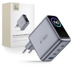 Tech-protect Power Vision GaN omrežni polnilnik USB / 3x USB-C QC PD 140W, siv