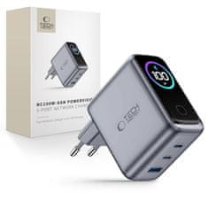 Tech-protect Power Vision GaN omrežni polnilnik USB / 2x USB-C QC PD 100W, siv