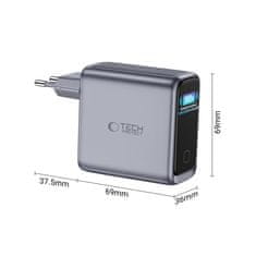 Tech-protect Power Vision GaN omrežni polnilnik USB / 3x USB-C QC PD 140W, siv