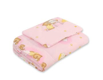 Bobono Otroški komplet posteljnine s polnilom, 2 kosa, 75x100cm NEWBORN - Medvedki v oblakih, roza