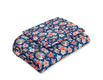 Bobono Otroška posteljnina s polnilom, 2 kosa, 75x100cm NEWBORN - lisja družina na temno modri barvi