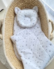 MY SWEET BABY Odeja z medvedkom s polnilom in oblikovano blazino - 2-delni komplet - sive mini zvezdice