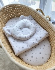 MY SWEET BABY Odeja z medvedkom s polnilom in oblikovano blazino - 2-delni komplet - sive mini zvezdice