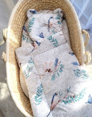 MY SWEET BABY Odeja z medvedkom in polnilom ter oblikovano blazino - 2-delni komplet - Modre ptice