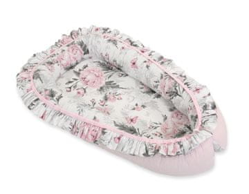 Bobono Premium otroška povijalna povojka Cocoon z naborki - Romantični peonies