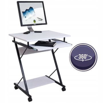 Furnitex mobilna pisalna miza na kolesih, bela, 60 cm, s polico za tipkovnico