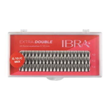 IBRA EXTRA DVOJNE kodralne trepalnice C-0.10 - Mešanica (8, 10 in 12 mm) 1 paket