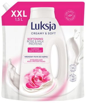 LUKSJA Kremna in mehka kremasta kopel - vrtnica in beljakovinsko mleko 1500 ml - polnilo