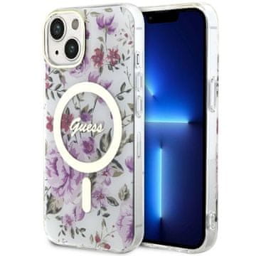 Guess Ovitek Flower MagSafe za iPhone 14 Plus, prozoren